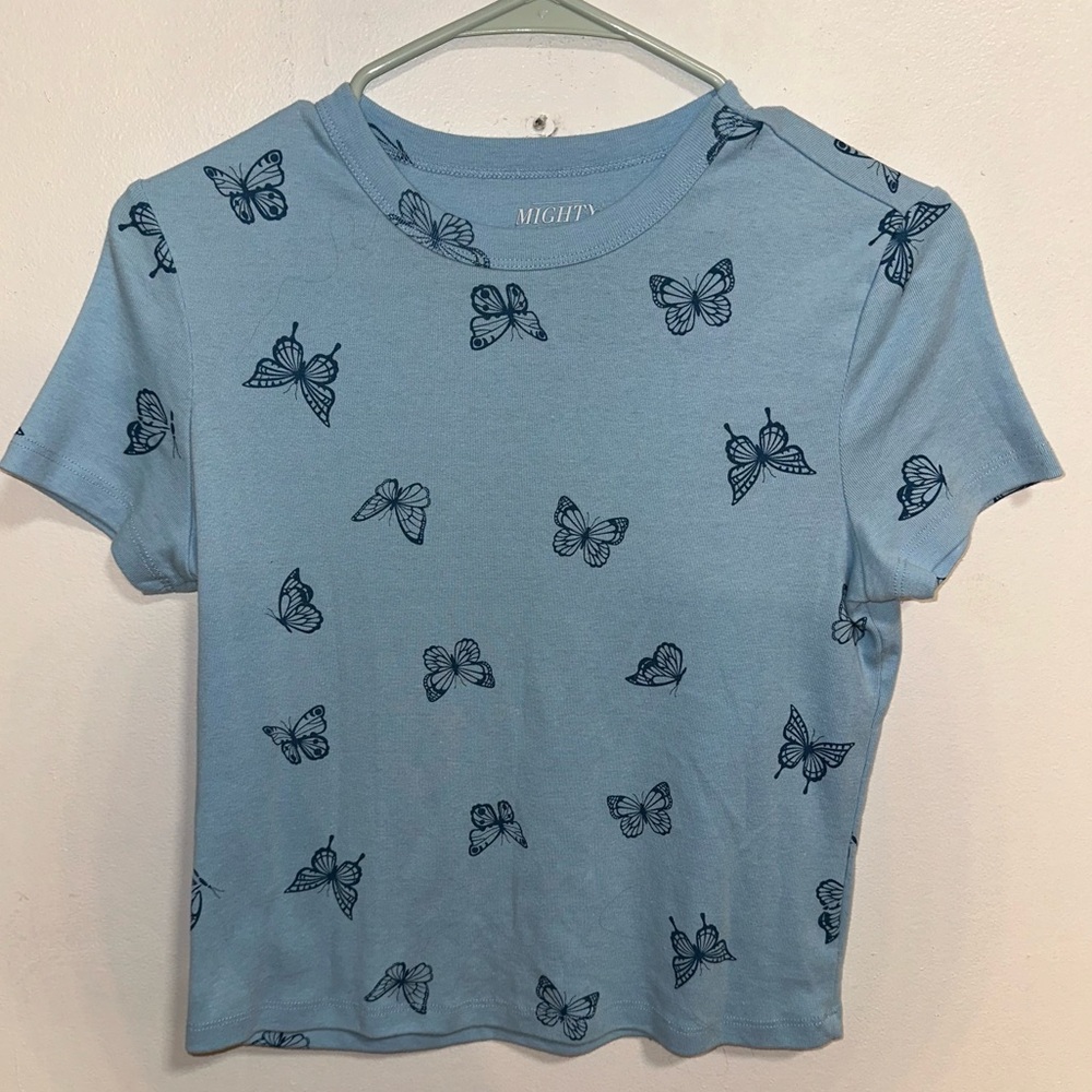Butterfly Embroidered Baby Doll Short Sleeve Graphic T-Shirt